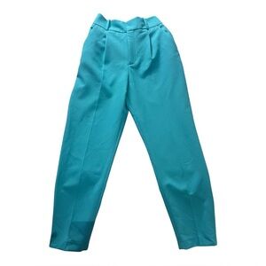 ZARA High-Waist Pleated Ankle Trousers Bright Turquoise XS